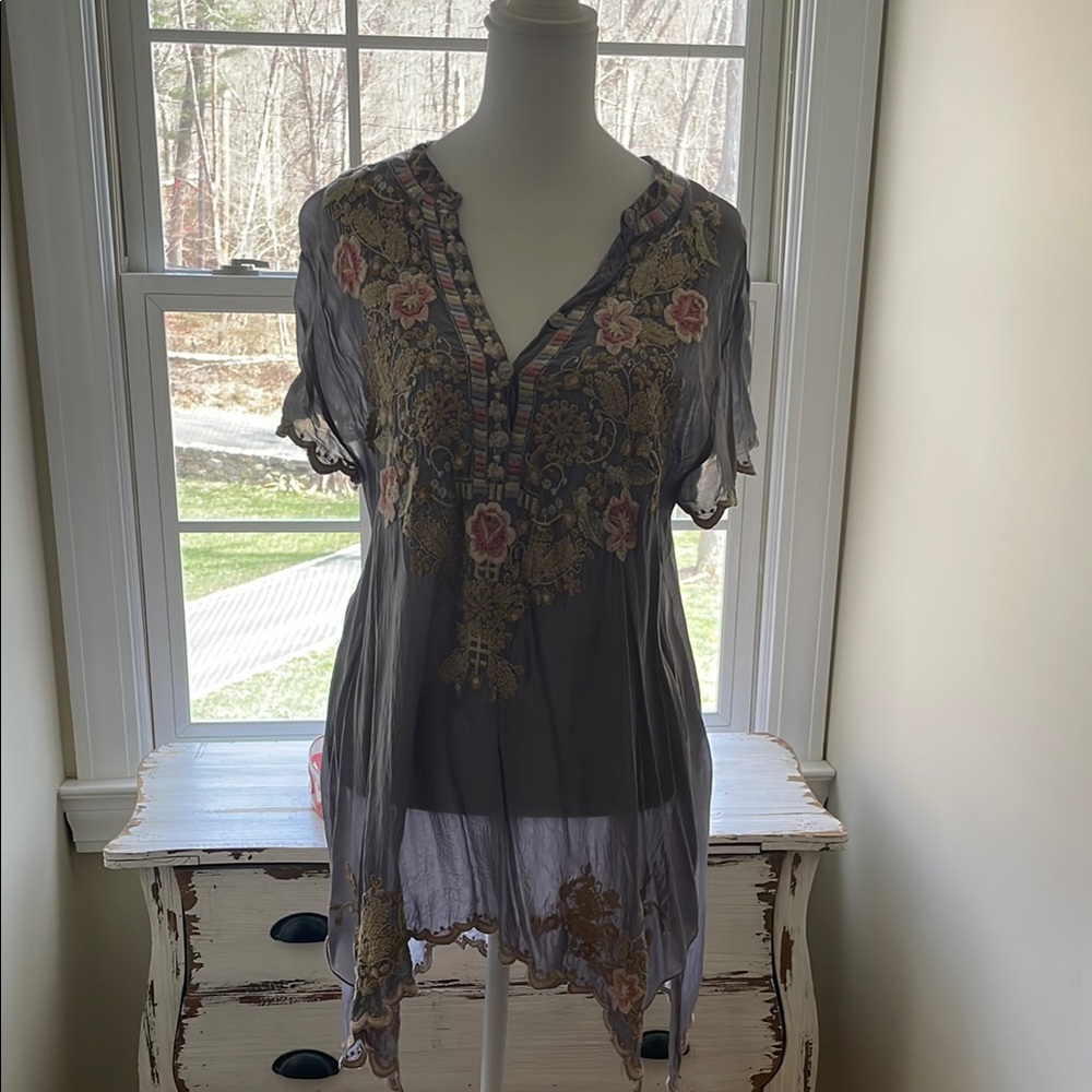 Embroidered Gray Women's Top